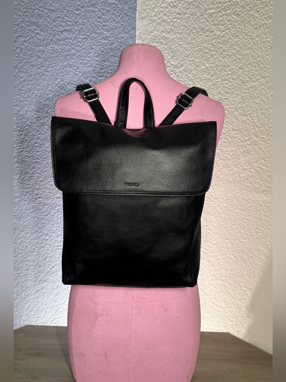 Picard German Pebbled Leather Flap Backpack Black